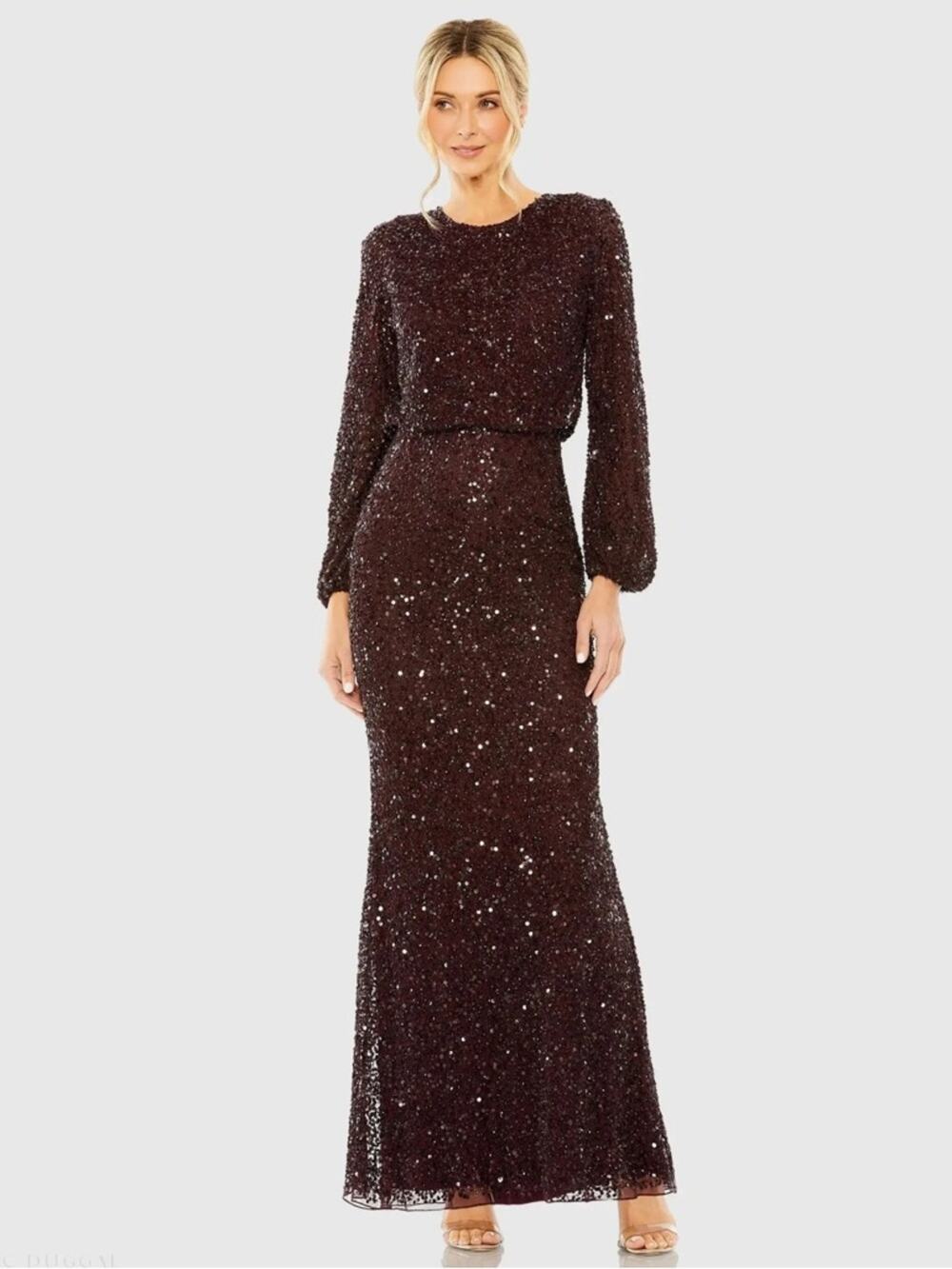 Mac Duggal NWT Blackberry Sequin Maxi Dress